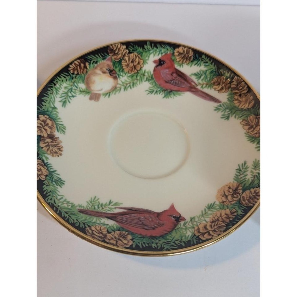Lenox Birds of America Cardinal Set of 2 Teacups & Saucers 1993 - Picture 3 of 8